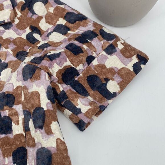 J.Crew Cotton Silk Blend Jaquard Print Short Sleeve Collared Fall Jacket Size 4 - Picture 4 of 13